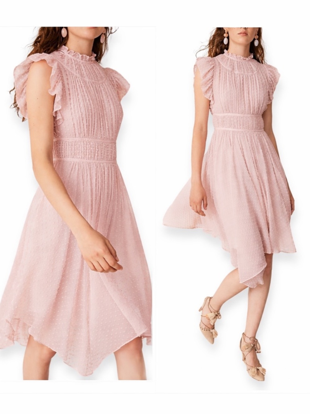 Ulla Johnson Jules Dress Rose Pink Silk Cotton Swiss Dot Handkerchief Hem Size 6